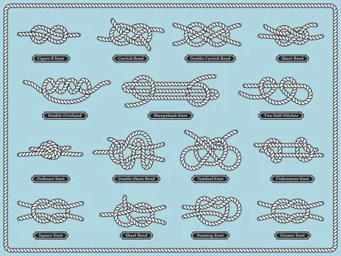 Sailing rope knots. Vector set of nautical design elements Stock Illustration