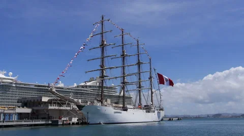 Sailing school ship schooner - BAP Union of Peru Navy. Stock Footage 67342011