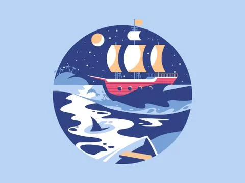 Sailing in the sea Stock Illustration