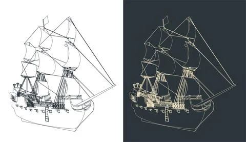 Sailing ship from the 16th-18th centuries Illustrazione stock