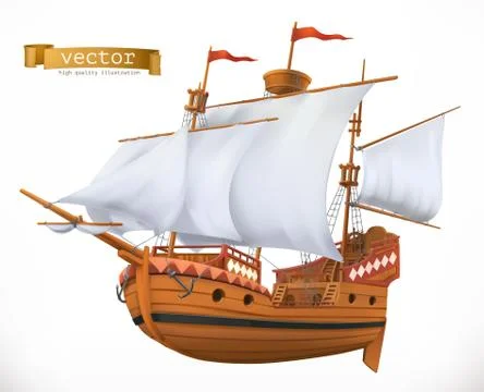 Sailing ship. 3d vector icon Stock Illustration