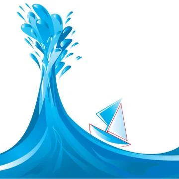 Sailing ship and big splashy wave, vector illustration Illustrazione stock