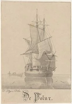 Sailing ship and sloop on silent water; The Polur; Sailing ships. A sailin... Stock Photos