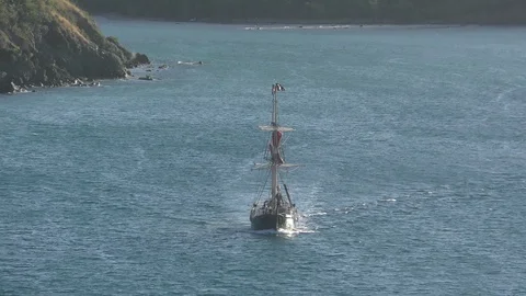 Sailing ship approaching Stock Footage 101173573