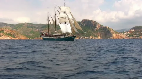 Sailing ship Atlantis, Majorca, Spain Stock Footage