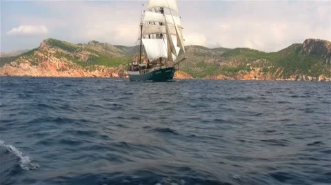 Sailing ship Atlantis, Majorca, Spain Stock Footage 2976527