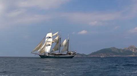Sailing ship Atlantis, Majorca, Spain Stock Footage