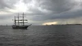 Sailing ship barque Alexander von Humboldt II passing by Bremerhaven 4k or 4k+ Resolution