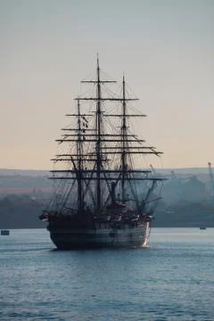 Sailing ship in the bay Stock Photos