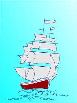 Sailing ship on a blue background. the waves Stock Illustration