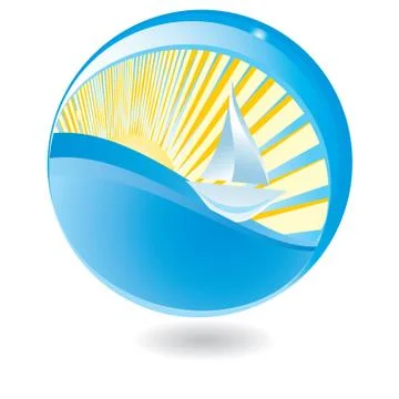 Sailing ship in blue sphere, vector illustration Stock Illustration