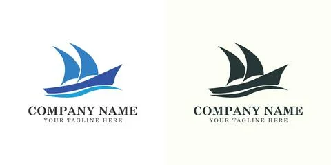 Sailing ship boat vector logo icon design template Stock Illustration