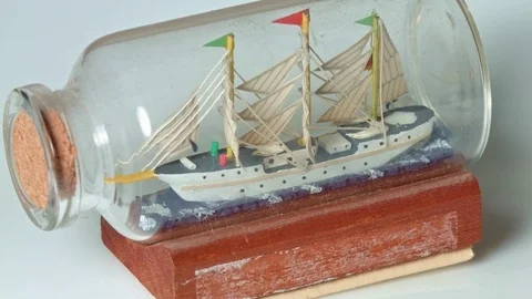 Sailing ship in a bottle on white Stock Footage 81736705