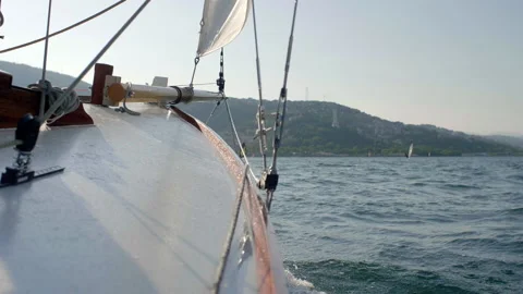 Sailing ship bow in trieste gulf 스톡 동영상 233672849