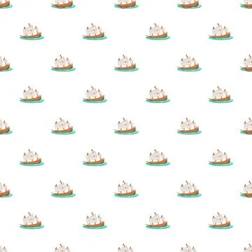 Sailing ship cartoon boat pattern on white background Illustrazione stock