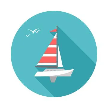 Sailing ship circle icon with long shadow. Flat design style. Illustrazione stock