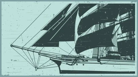Sailing ship close-up retro poster Stock Illustration