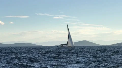Sailing ship in the cloudy sea Stock Footage 145912493