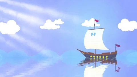 Sailing Ship in Cloudy Sky: A Tranquil Animated Background for Storytelling and Stock Footage 304482992