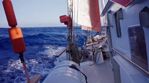 Sailing Ship Crossing Open Ocean Stock Footage 334878165