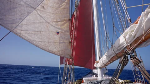 Sailing Ship Deck View with Red Sail Stock-Footage 331997710