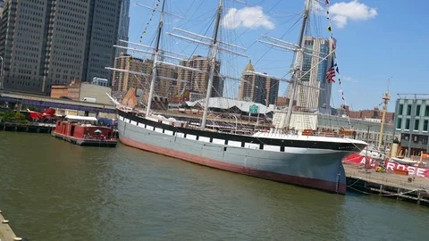 Sailing Ship Docked in Waterfront District of Manhattan Stock Footage 84885570