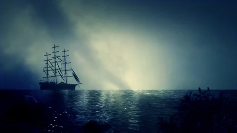 Sailing Ship Docking Close to Shoreline Stock Footage 75469203