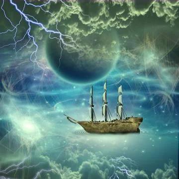 Sailing ship with full sails Stock Illustration