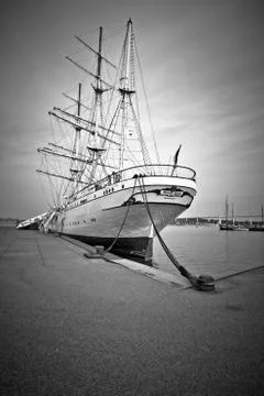 Sailing ship in the harbor. Stock Photos