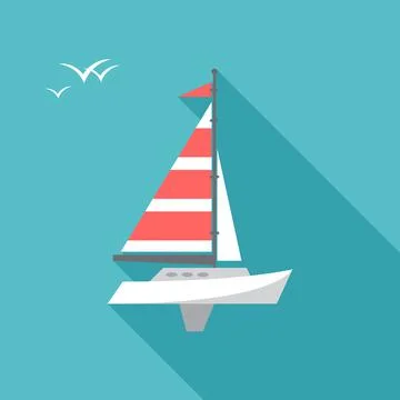 Sailing ship icon with long shadow. Flat design style. Stock Illustration