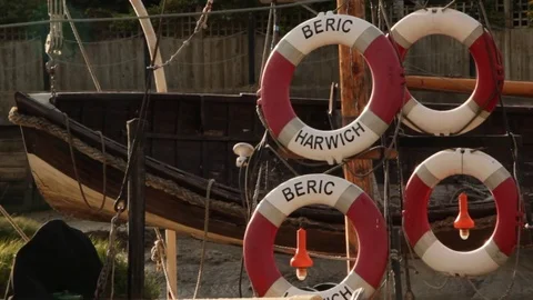 Sailing ship life belts Stock Footage 70920729