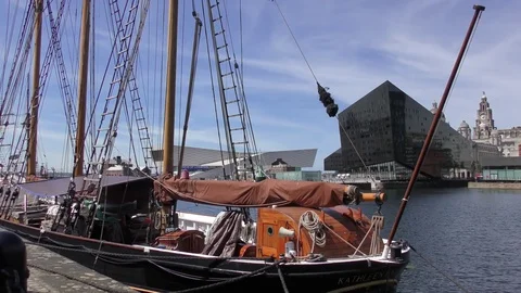 Sailing ship Liverpool docks England Stock Footage 77246197