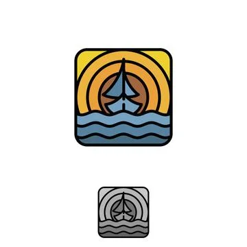 The sailing ship logo design with sunset Stock Illustration