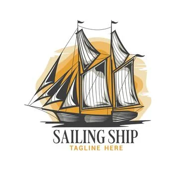 Sailing Ship Logo Vector Design Template Stock Illustration