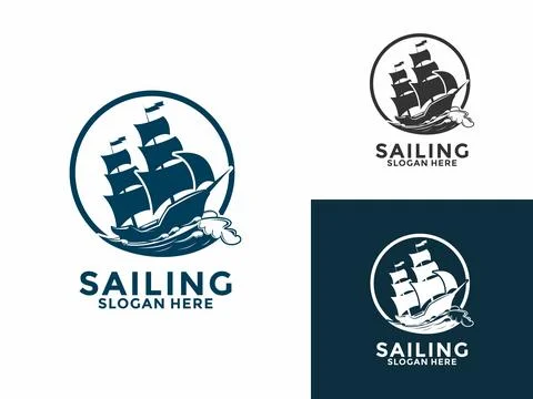 Sailing ship logo vintage vector template, Sailing Boat Marine with wave lo.. Stock Illustration