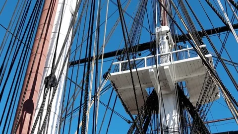Sailing ship mast and rigging. 4K Stock Footage 77430672