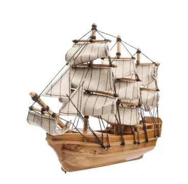Sailing ship model isolated on white background Stock Photos