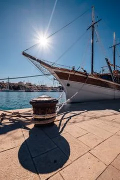 Sailing ship moored in harbor Stock Photos