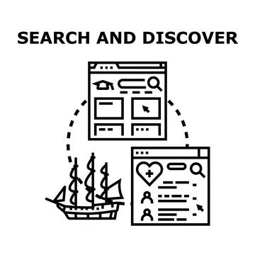 Sailing ship navigating online search and discovery concept Stock Illustration