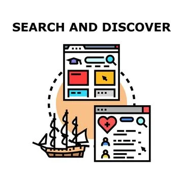 Sailing ship navigating online search and discovery concept Stock Illustration