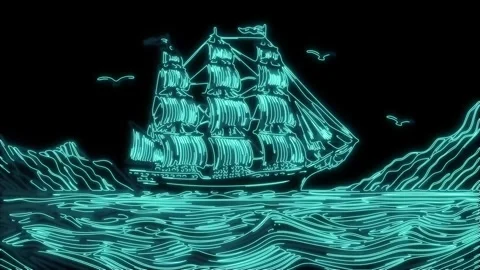 Sailing Ship Neon Animation Stock Footage 302486678