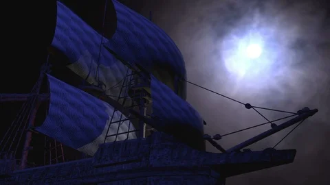 Sailing ship at night Stock Footage 101826106