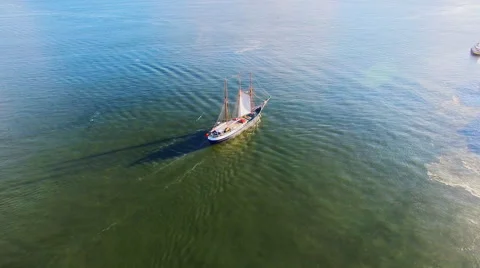 Sailing ship ocean sea river calm water Aerial flight 4k video nature background Stock Footage 65882054