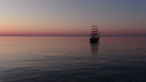 Sailing ship in the open ocean. Travel. Freedom. Stock Footage 134069737