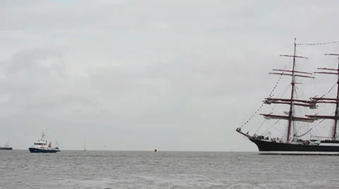 Sailing ship passing by during the Sail Den Helder 2013 event Stock Footage 30439969