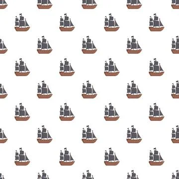 Sailing ship pattern repeating seamless on white background Stockillustratie