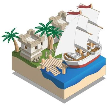 A sailing ship at the pier. Stock Illustration