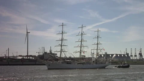 Sailing ship in port of Hamburg Stock Footage 310828085
