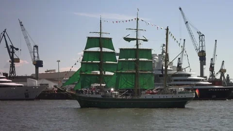 Sailing ship in port of Hamburg Stock Footage 310828191
