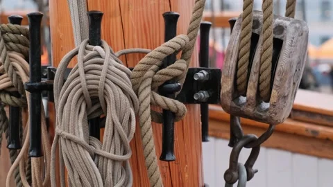 The sailing ship pulley, block and tackle. Stock Footage 163200421